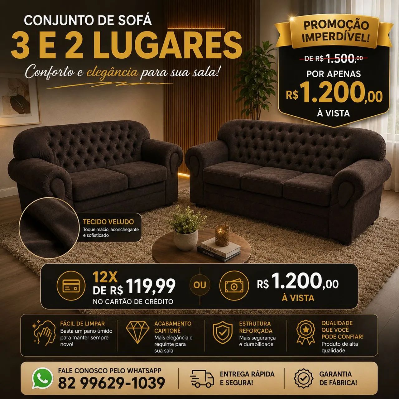 Conjunto sofá 3 e 2 lugares (NOVO)
