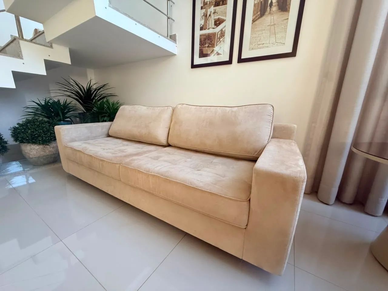 Sofa Pavani 3 Lugares 2,20cm Suede Creme Divani - Foto 2
