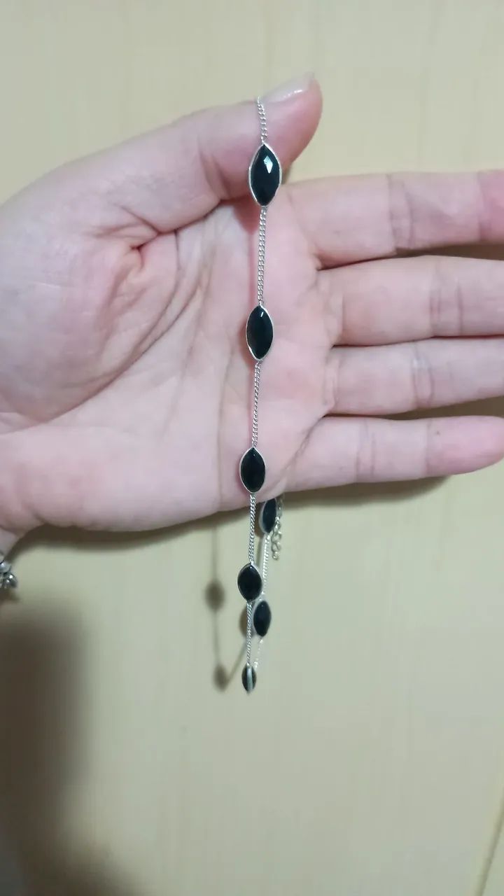 Gargantilha em prata 925 com pedras Onix original  - Foto 2