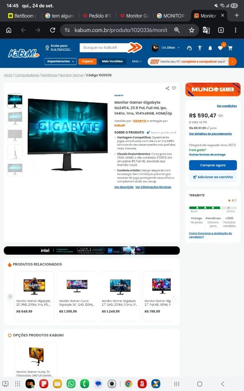 Monitor Gamer Gigabyte GS24F14, 144Hz - Foto 3