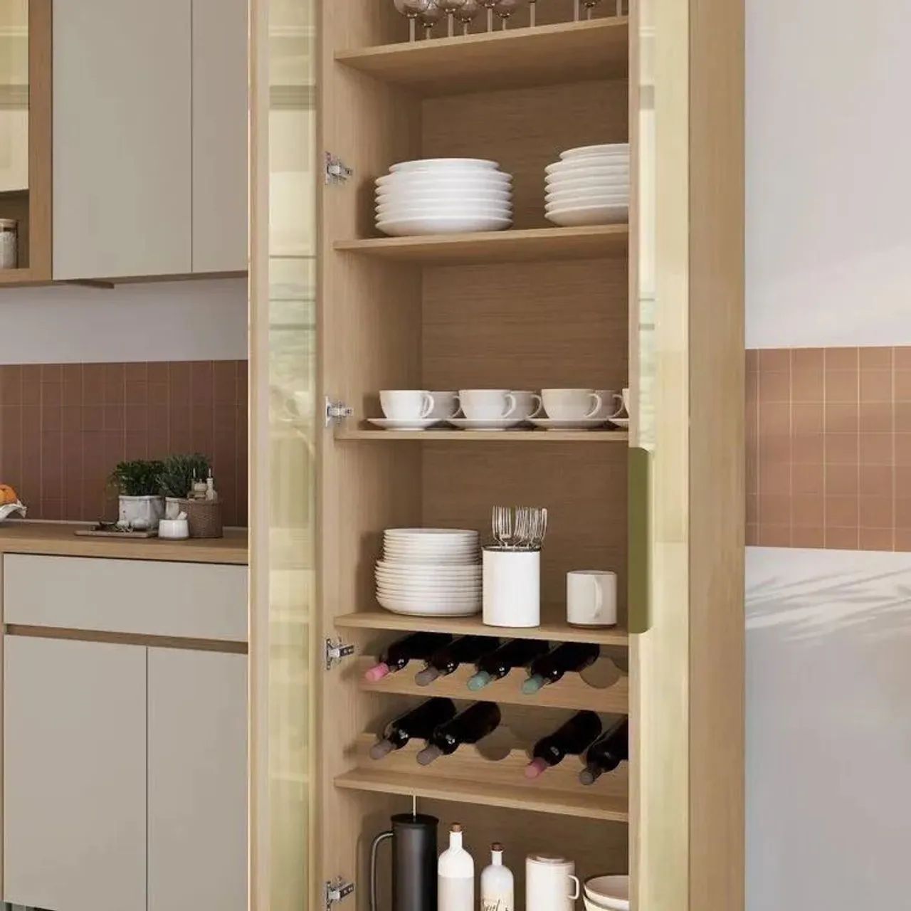 Cristaleira Infinito 2 Portas Vidro Reflecta Bronze MDF Carvalho com Adega Nesher<br> - Foto 5