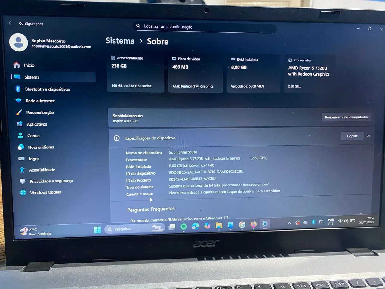 Notebook Acer Aspire A315  - Foto 3
