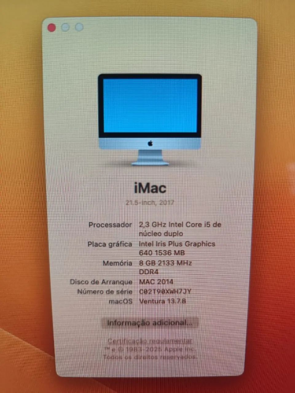 iMac 21.5 inch 2017 Novíssimo + Magic Keyboard + Magic Mous