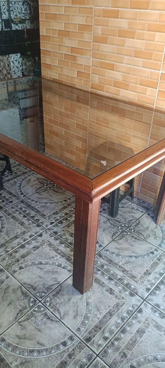 Mesa madeira com vidro  - Foto 3