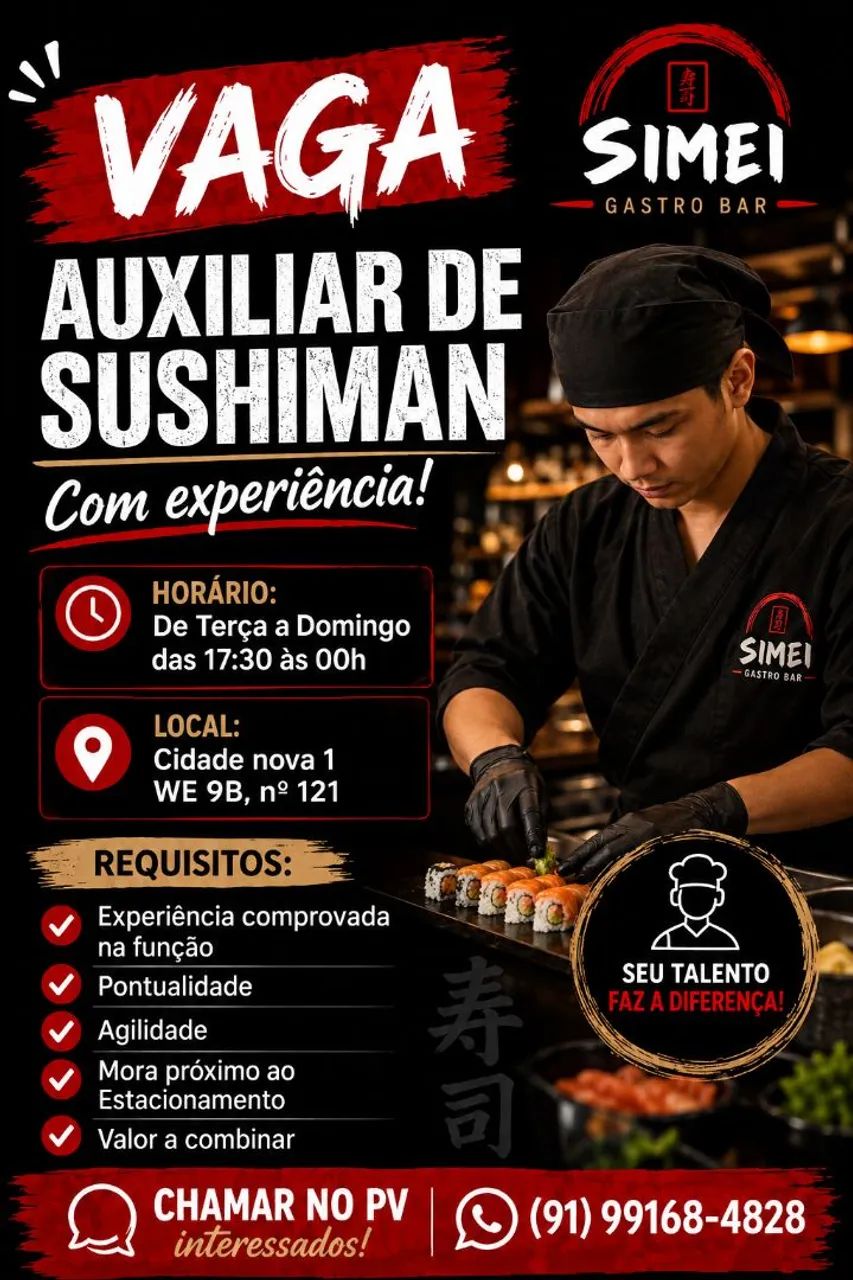 Vaga - Auxiliar de Sushiman 