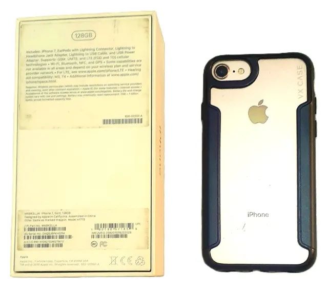 iPhone 7 128GB funcionando, cor Rose Gold com capa, caixa, earphone e cabo USB - Foto 3