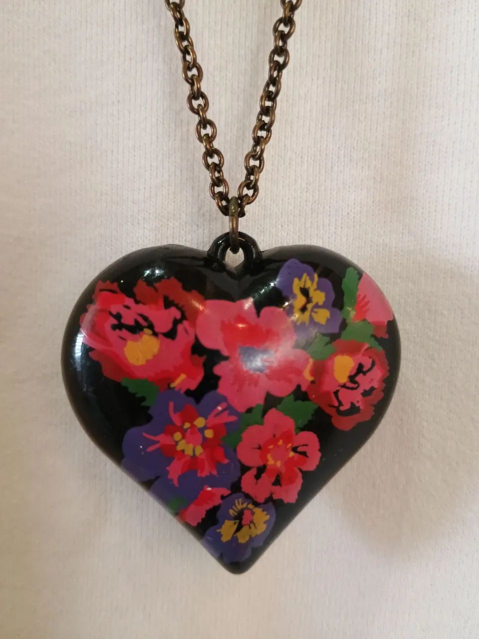 Colar feminino coração floral vintage