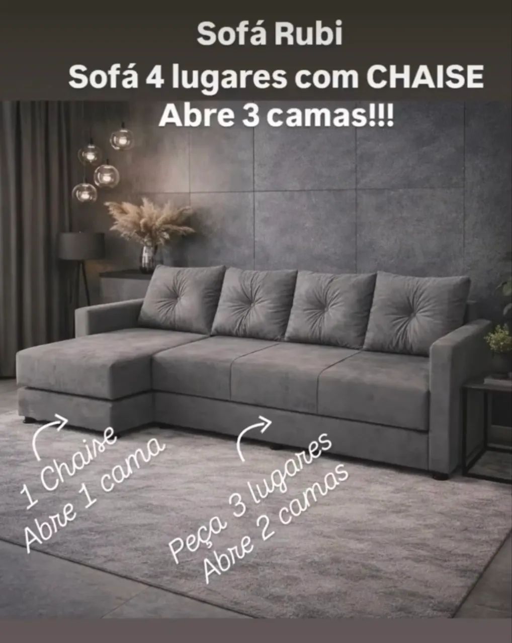 SOFÁ CAMA com CHAISE,  lindas cores,  3 camas!!! R$ 999,99  - Foto 2