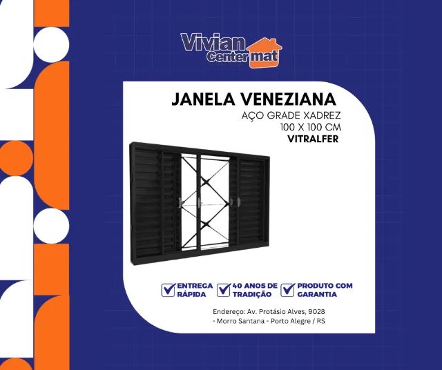 Janela Veneziana Aço Grade Xadrez 100 x 100cm Vitralfer