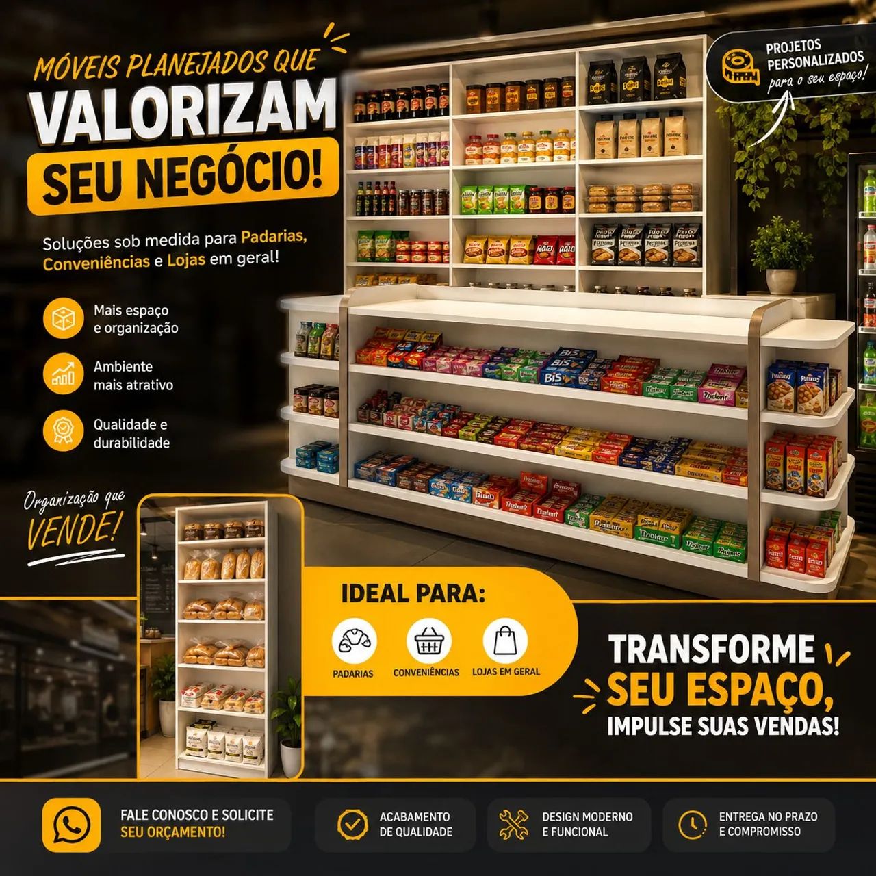 Gôndolas e prateleiras para Lojas, Conveniência e Padarias 