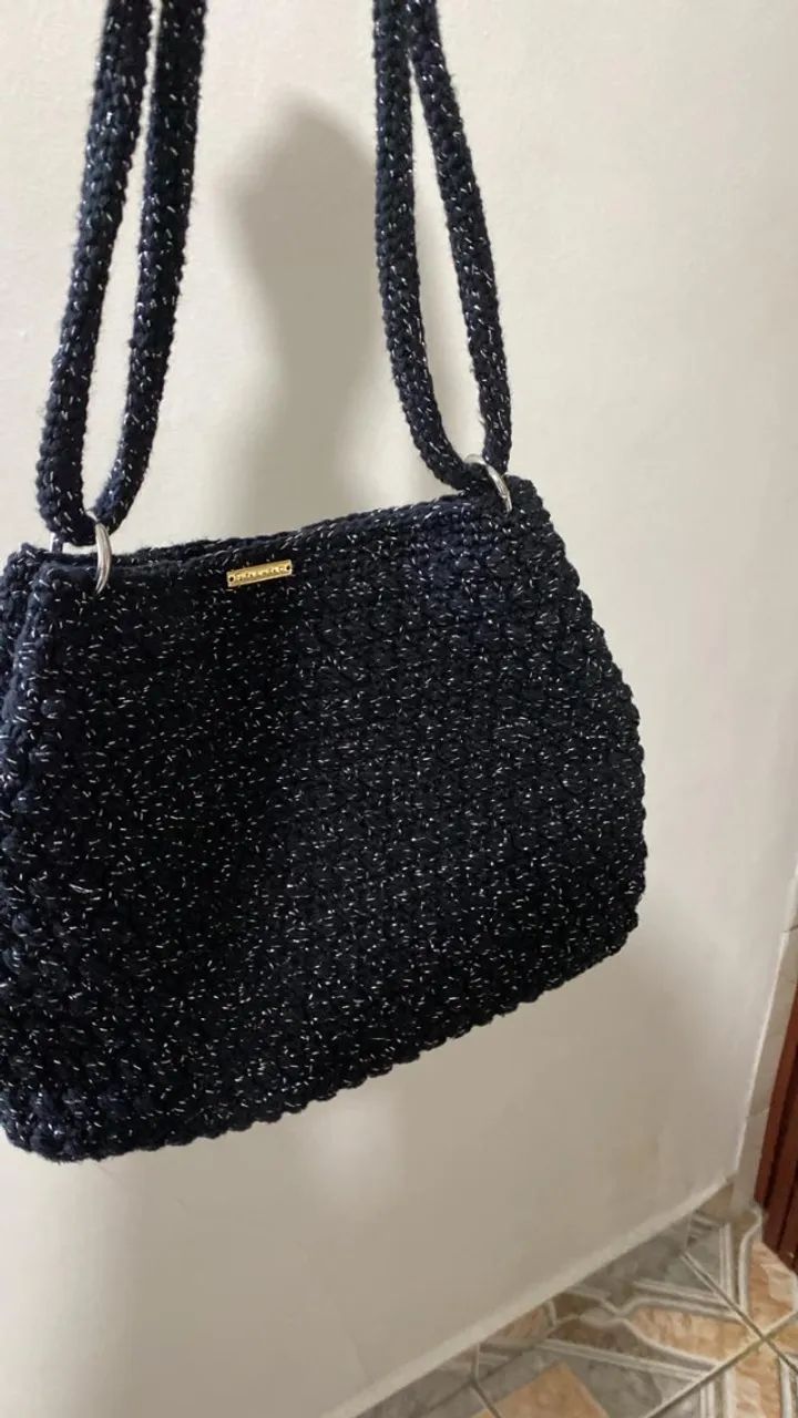 Bolsa Malta Preta em Fio de Algodão - Transversal e Ombro - Foto 3