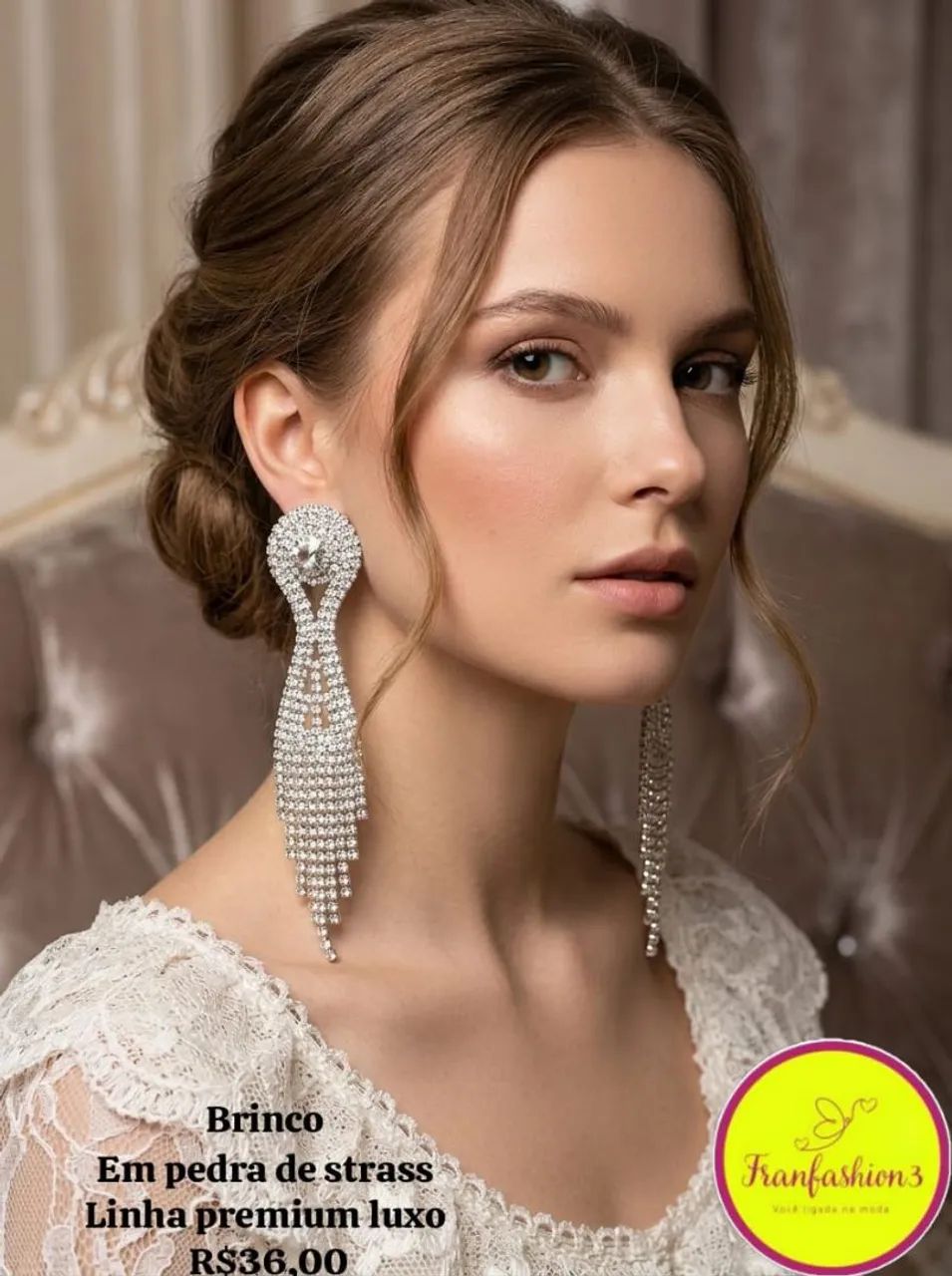 Brincos em Pedra de strass e linha luxo Premium - Foto 4