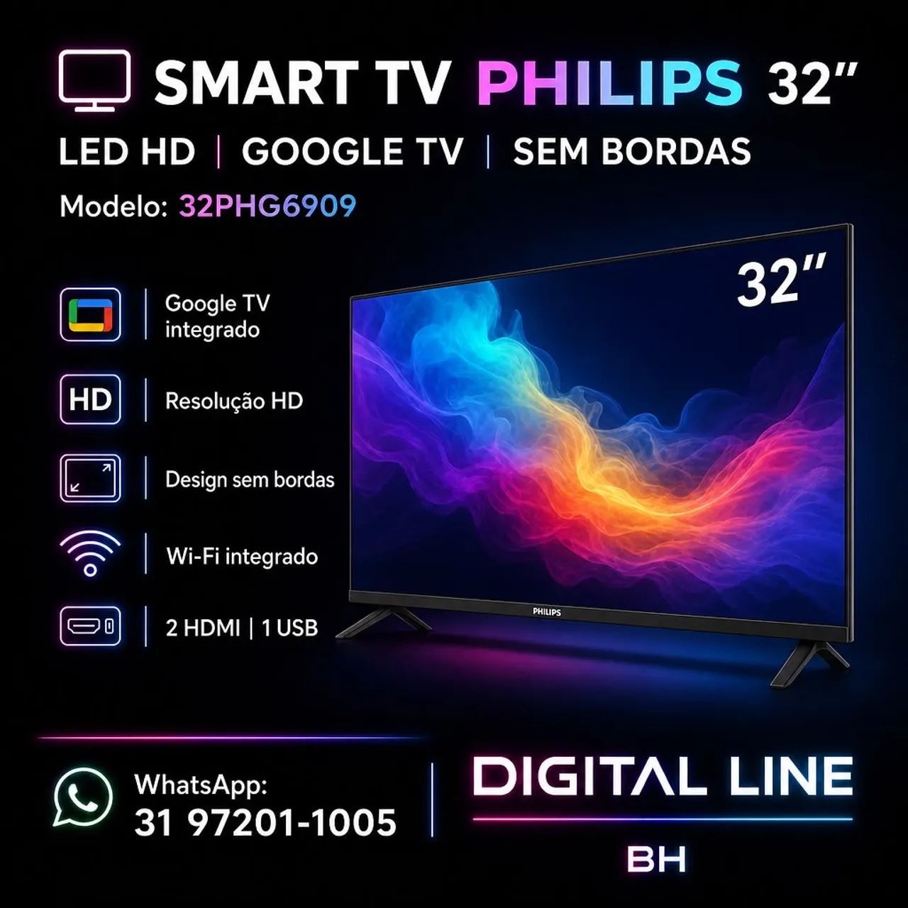 TV PHILIPS 32? SEM BORDAS SMART 32PHG6909