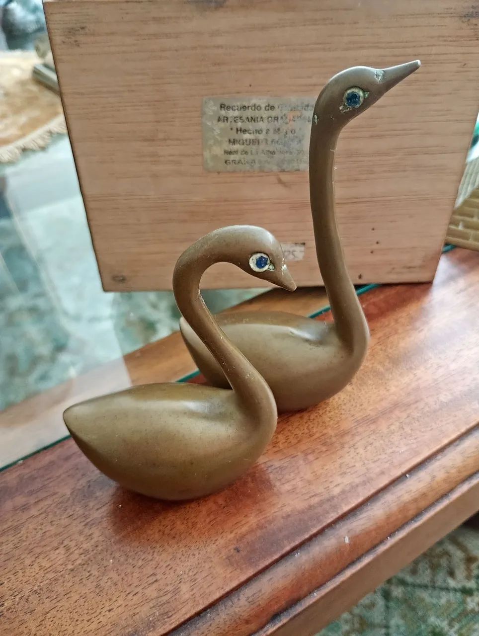 Cisnes de bronze, casal, vintage 