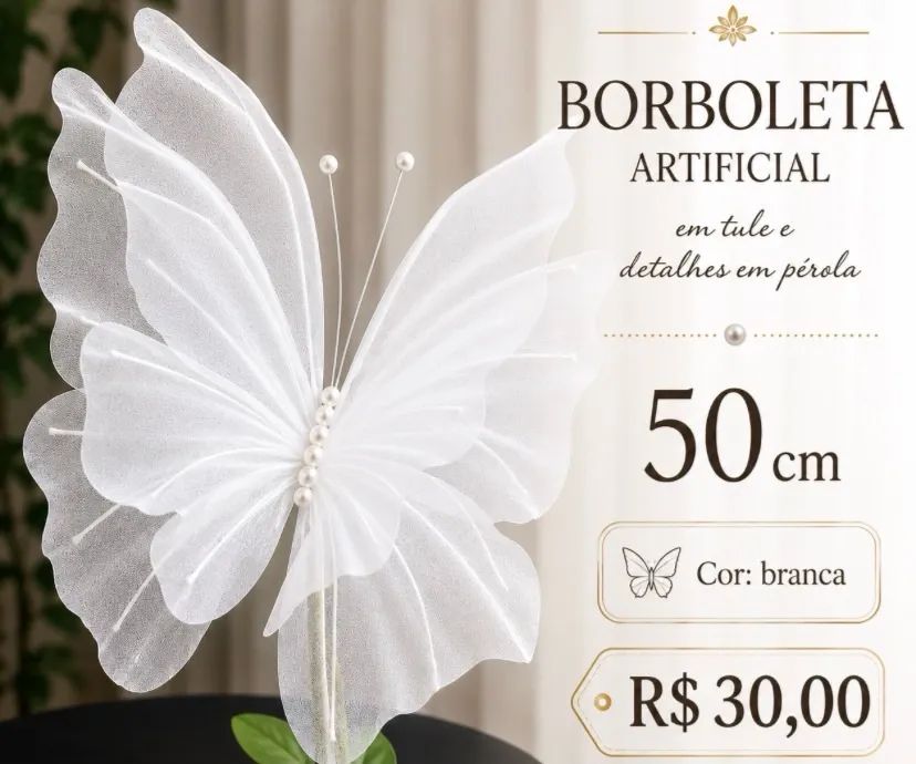 Borboleta em tule com pérolas 