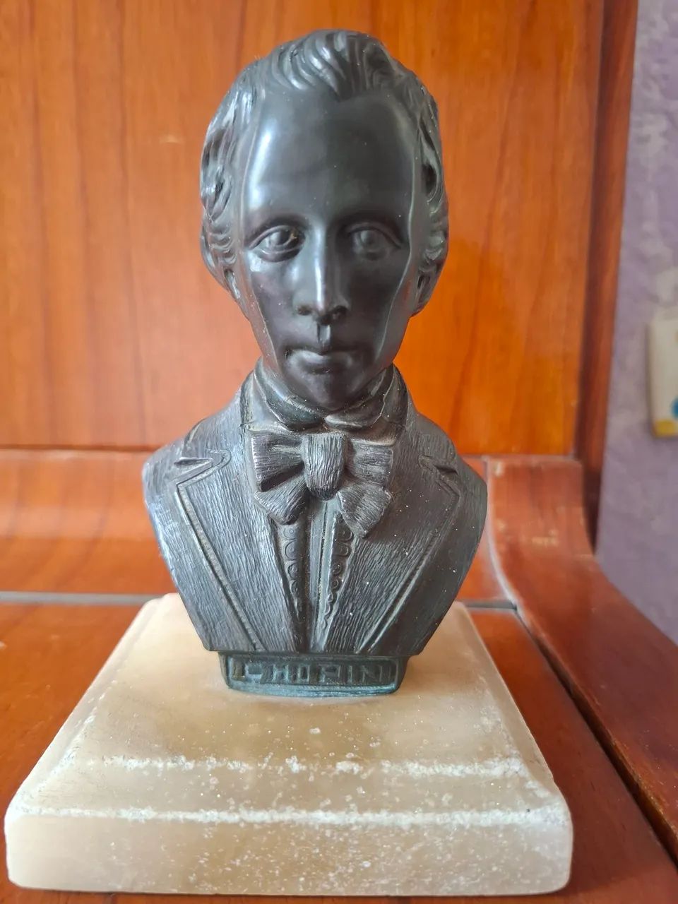 Busto de bronze chopin com base de mármore 