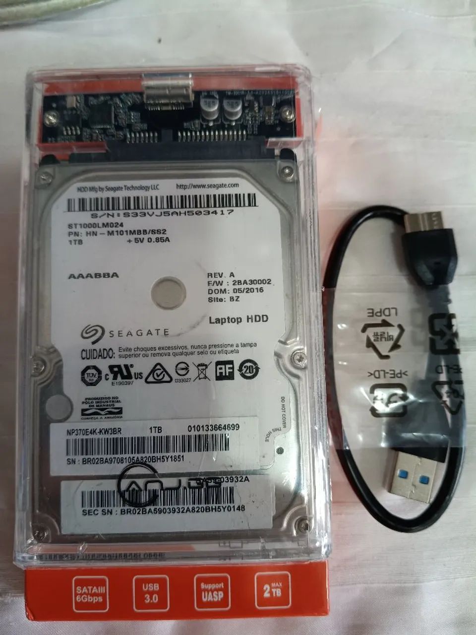 HD 1 TB Seagate + Cabo USB 3.0 + Case  - 100% Saudável -  - Foto 3
