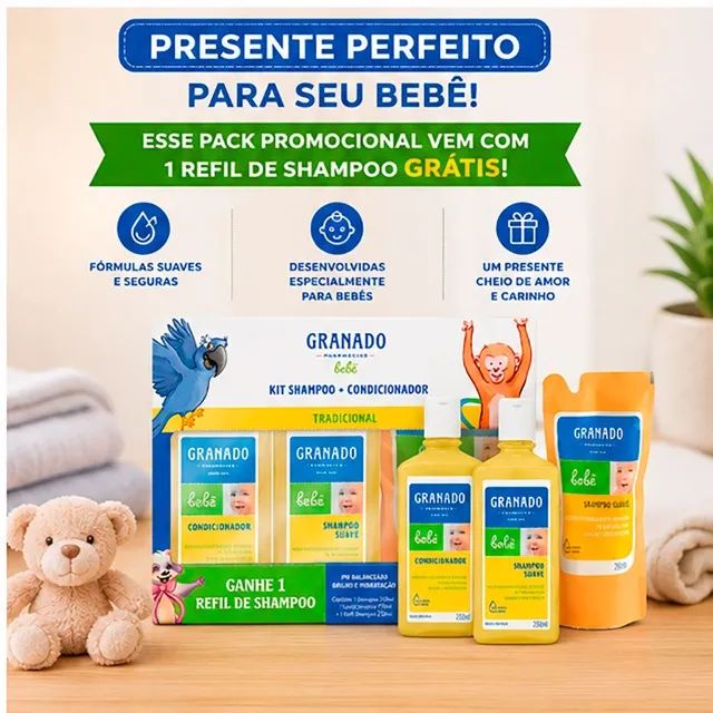 Kit Shampoo, Condicionador + Refil do Shampoo Granado de 250 ml - CM0058 - Foto 4