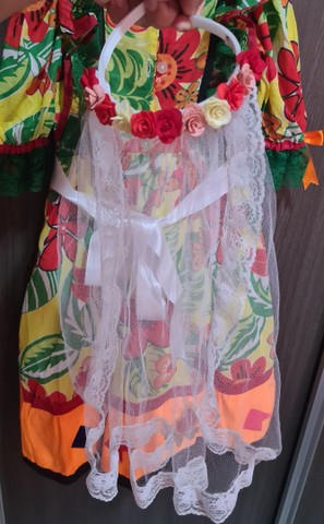 Vestido longo infantil menina festa quadrilha junino caipira com tiara e saia de armação  - Foto 3