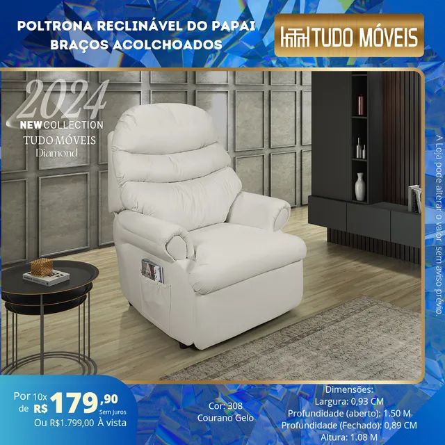 POLTRONA DO PAPAI RECLINÁVEL COM BRAÇOS ACOLCHOADOS  - Foto 3