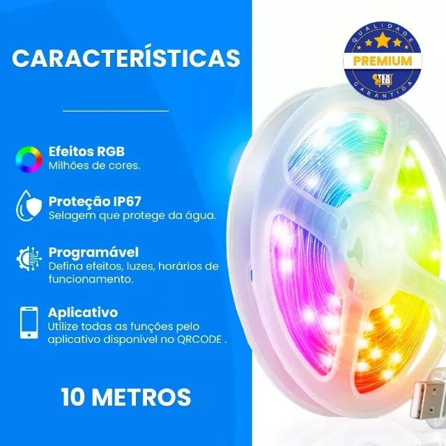 Cordão Pisca Led Rgb com Controle e Aplicativo
