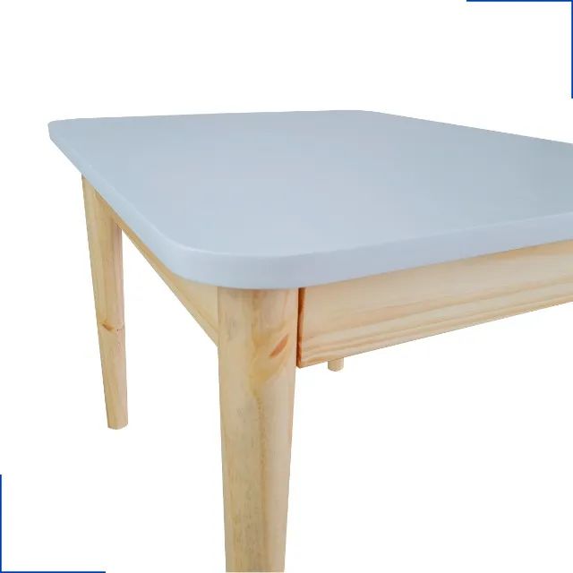 Mesa Mesinha Feita de Elcalipto Infantil Branca Modelo Bélgica Retangular - Foto 2