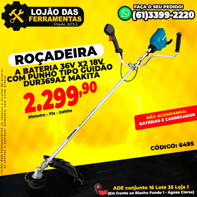 Roçadeira a Bateria 36V X2 18v Com Punho Tipo Guidão DUR369AZ Makita