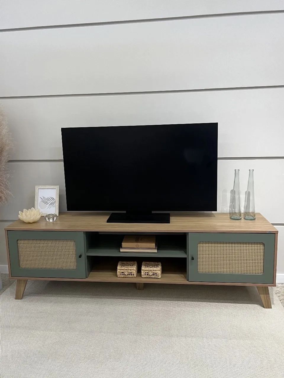 Rack Charlotte para Tv até 75 Polegadas Carvalho/Menta Flex- Entrega Rápida - Foto 2