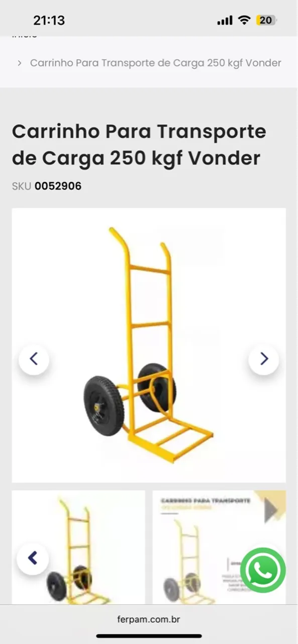 Carrinho para transporte de carga 250kg
