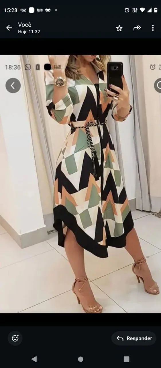 Vestido estampado geométrico com cinto