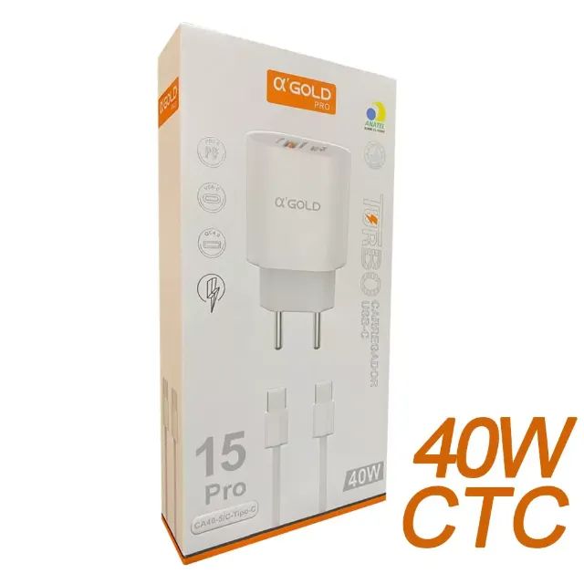 Carregador Turbo Tipo-C + Tipo-C 40W AGOLD CA40-5  Loja Coimbra Computadores Entregamos - Foto 3