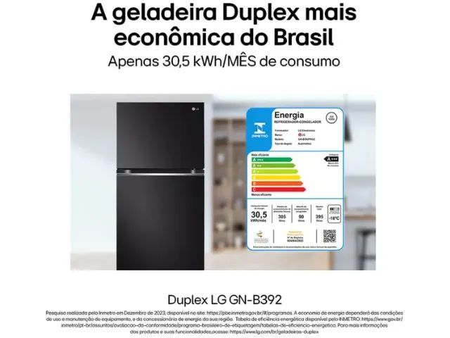 Geladeira/Refrigerador LG Frost Free Duplex 395L Inox Look - GN-B392PLM  62.9.86.36-62.02 - Foto 5