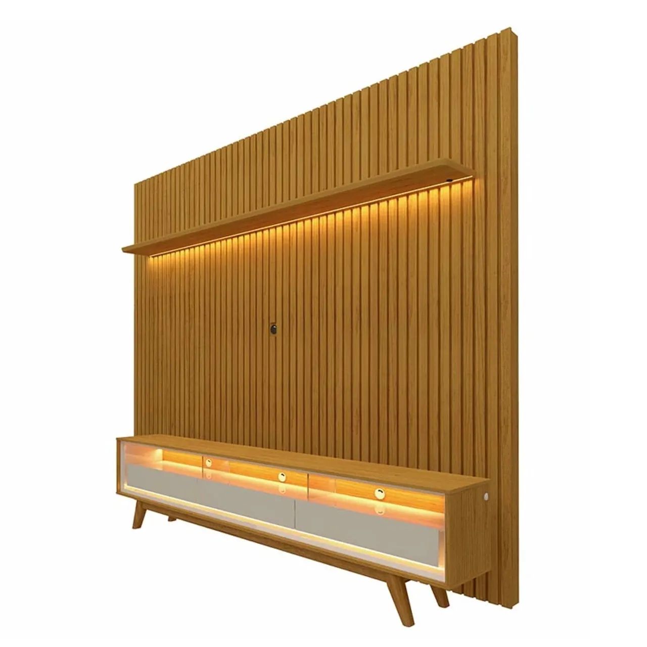 Rack Retrô com Painel Ripado Naturale com LED rf543