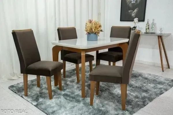  Mesa De Jantar Tampo De Vidro No Marrom