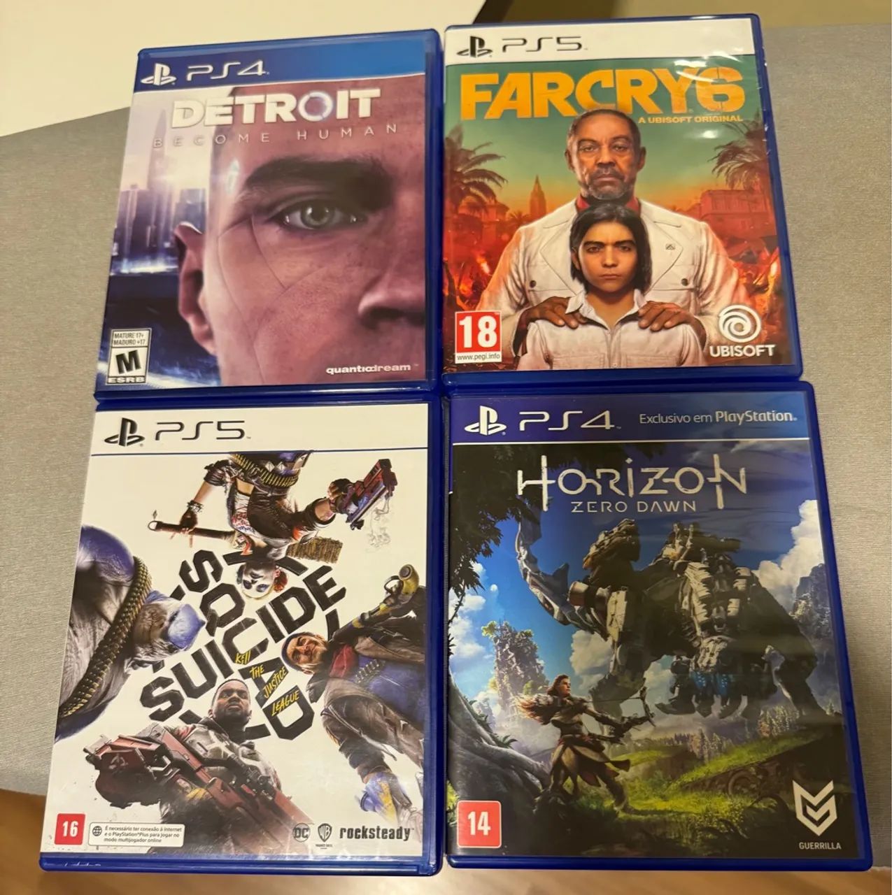 4 Jogos PS4/PS5 - Horizon Zero Dawn, Detroit, Farcry 6 e Suicide Squad