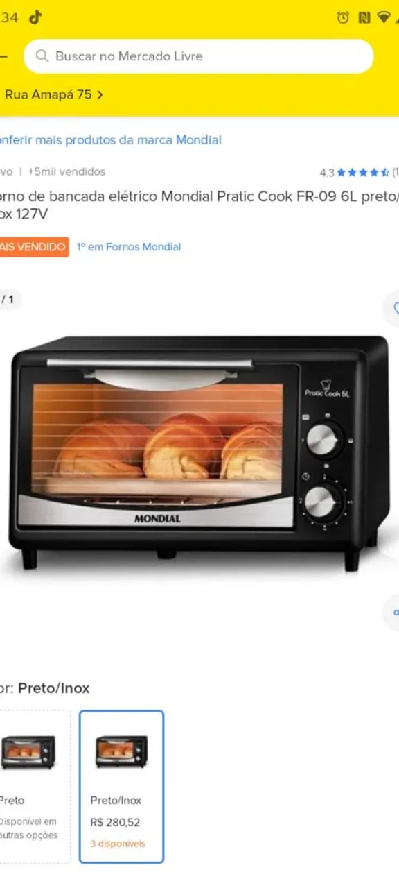 Forno de bancada elétrico Mondial Pratic Cook FR-09 6L preto/inox 127V
