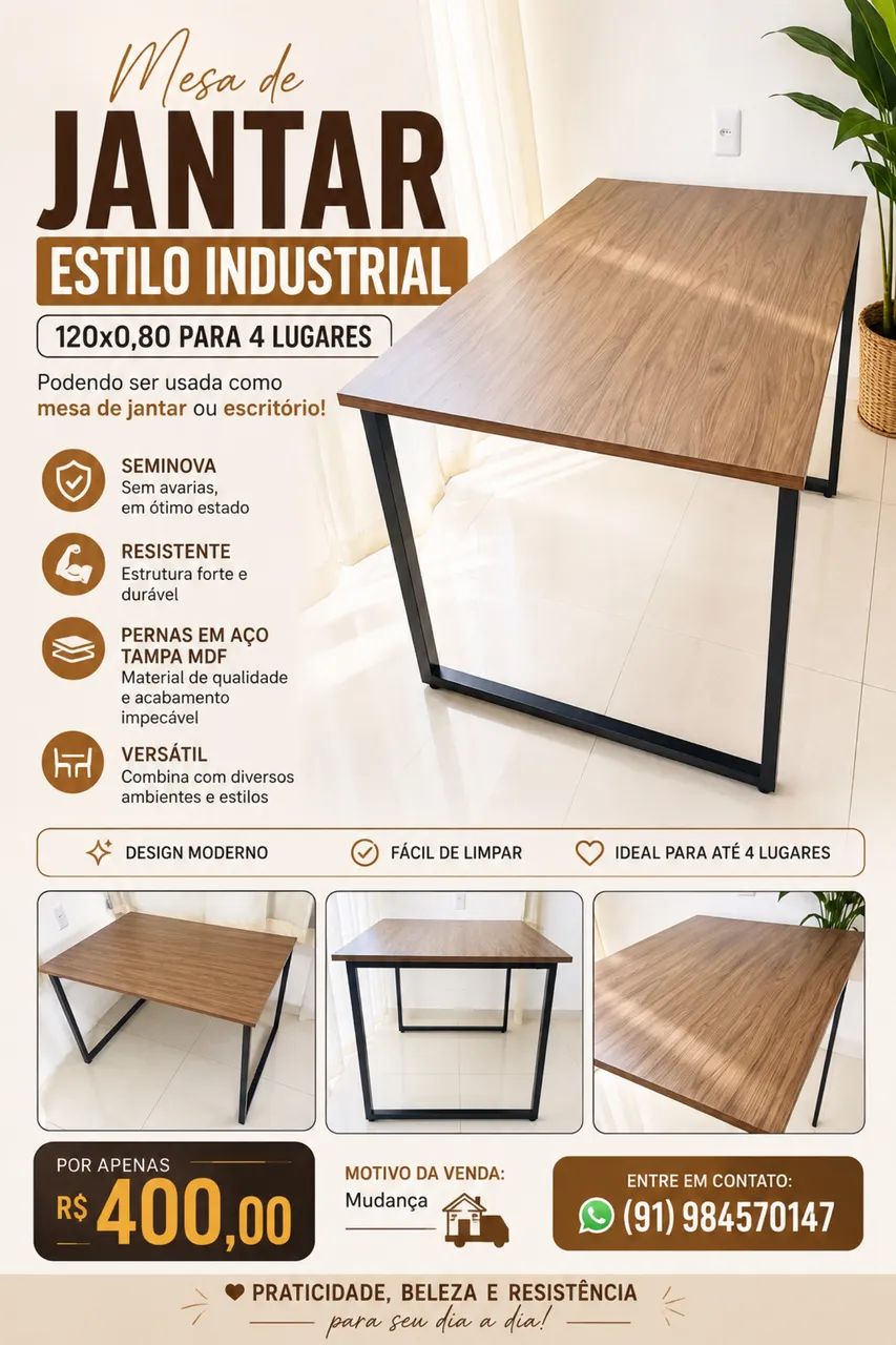 Mesa estilo industrial 1,20 x0,80 