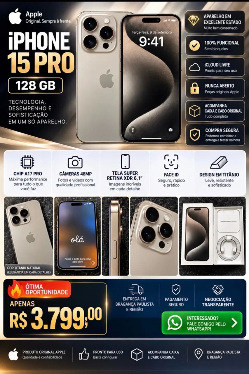 iPhone 15 Pro Titanium + Caixa Original 