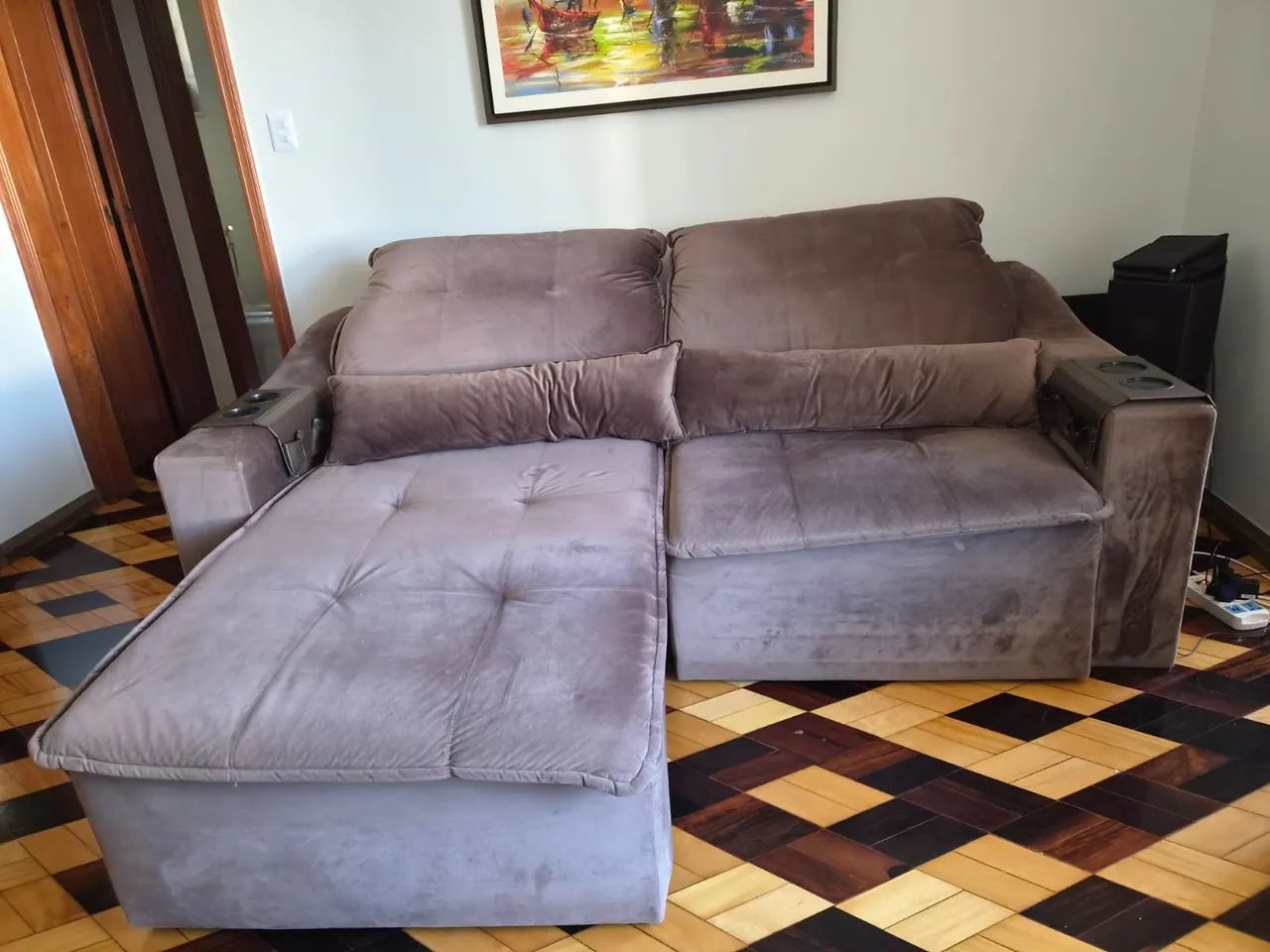Sofá retrátil e reclináveis de 2 lugares/módulos largos suede