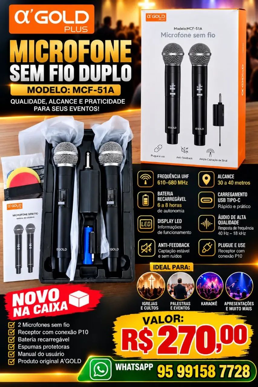 VENDE-SE MICROFONE SEM FIO NOVO