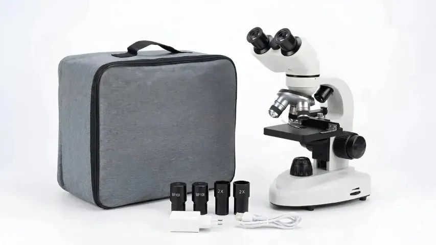Microscópio Biológico Binocular Optico Profissional Estudant Branco 5v