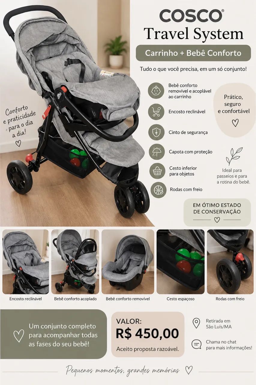 Carrinho + Bebê Conforto | Completo e Super Prático 