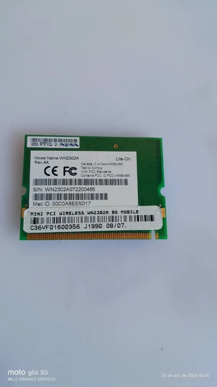 Placa Raríssima Wi-fi De Notebook Itautec Infoway Wn2302a