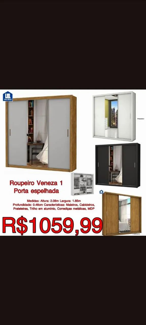 Guarda Roupa Veneza 1 Porta Espelhada 