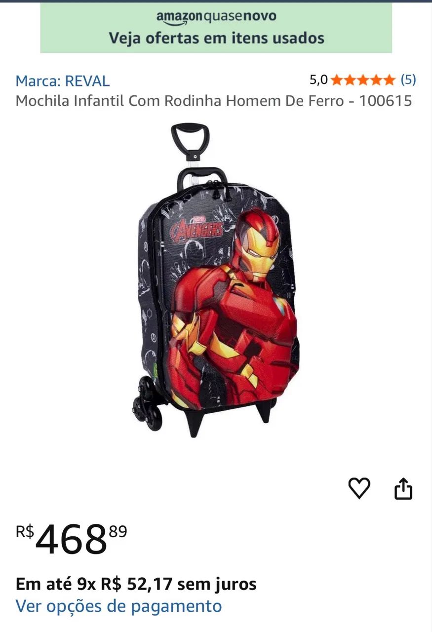 Mochila Infantil Com Rodinha Homem De Ferro - Foto 5
