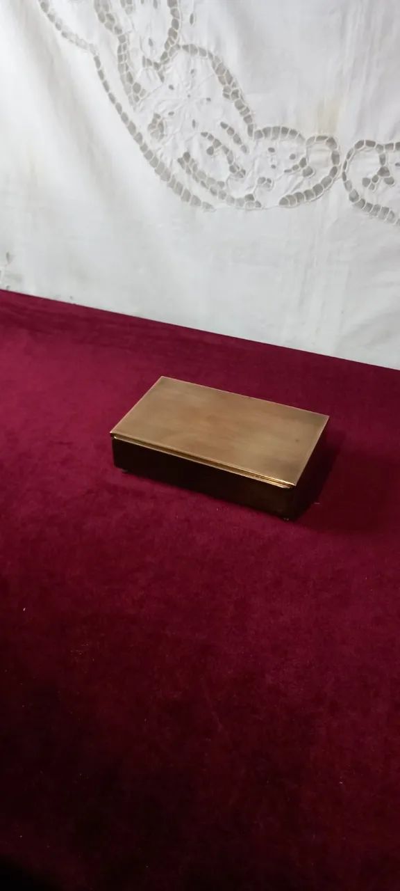 Vintage Jewelry Box with Metal Exterior and Wooden Interior