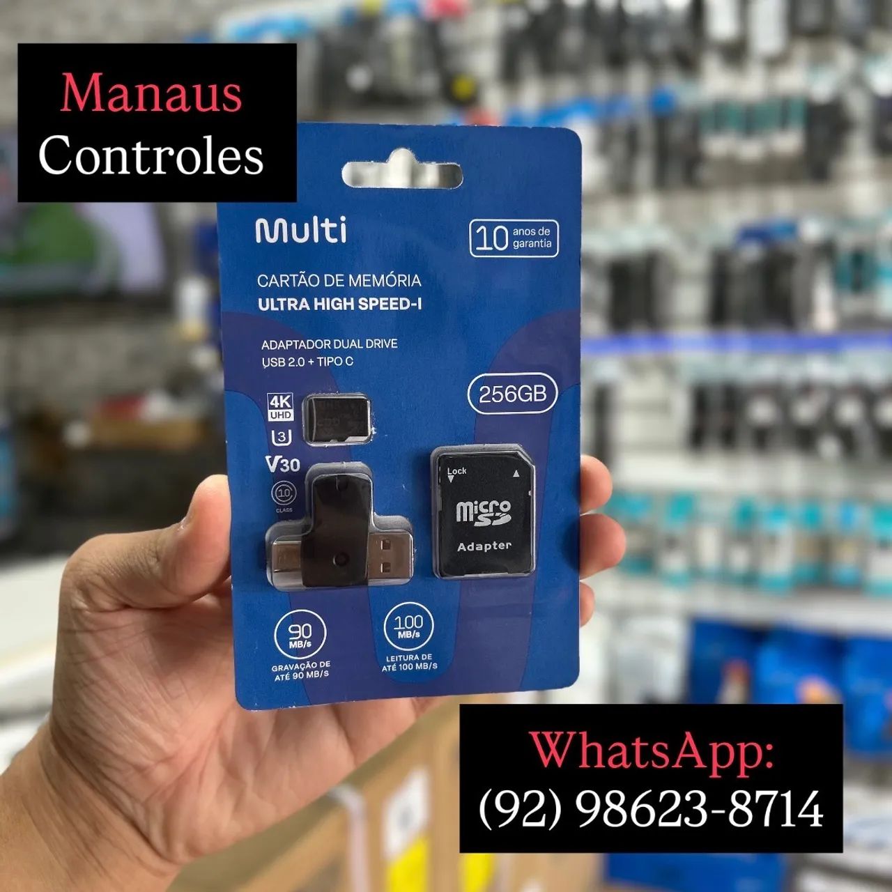 Cartão de Memória 256GB + Adaptador Tipo C + Leitor Micro SD 