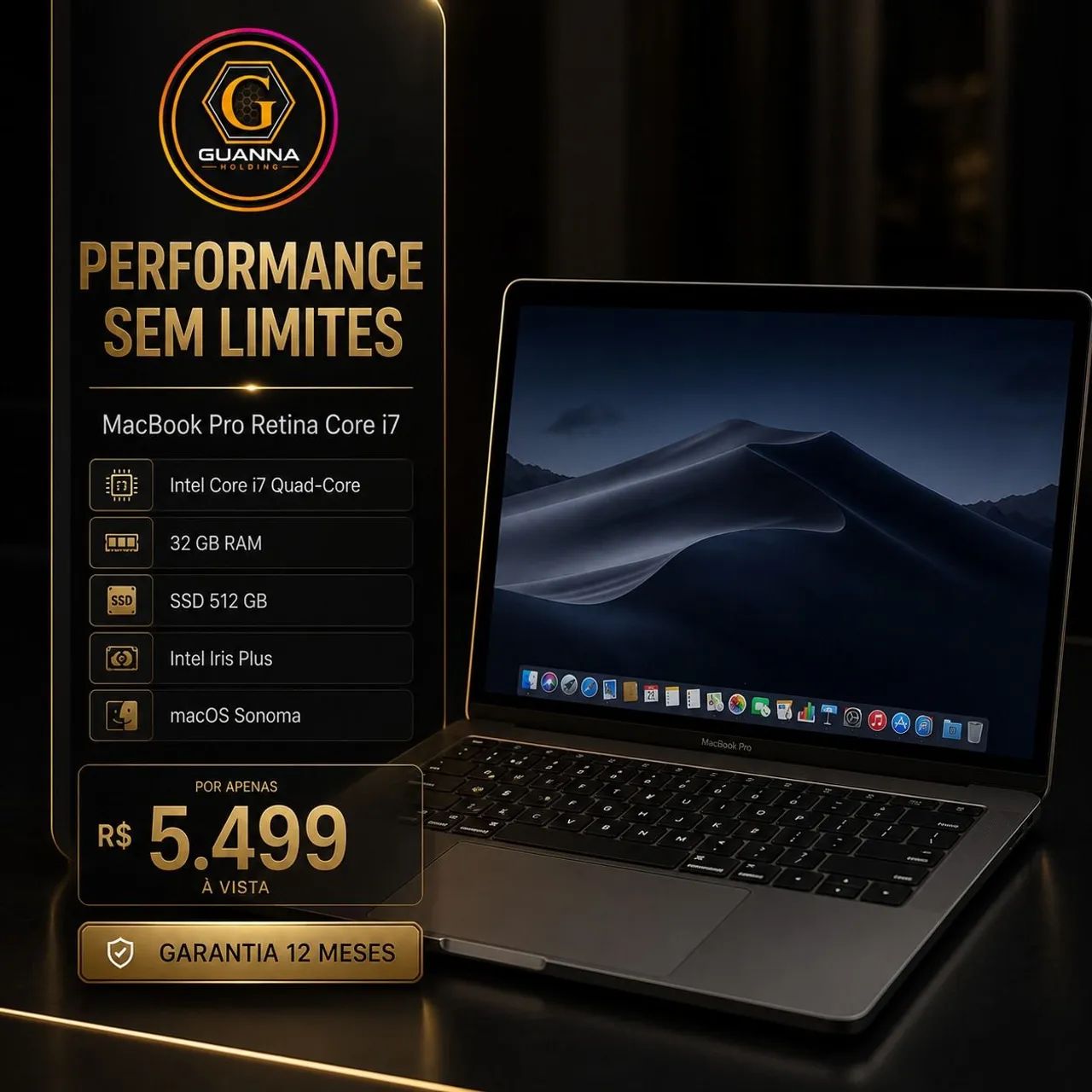 MacBook Pro Retina core i7 Quad-Core 32GB RAM SSD 512GB - Garantia