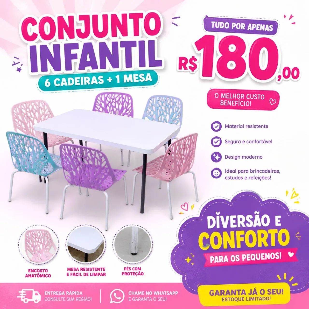 Mesa e cadeiras infantil 