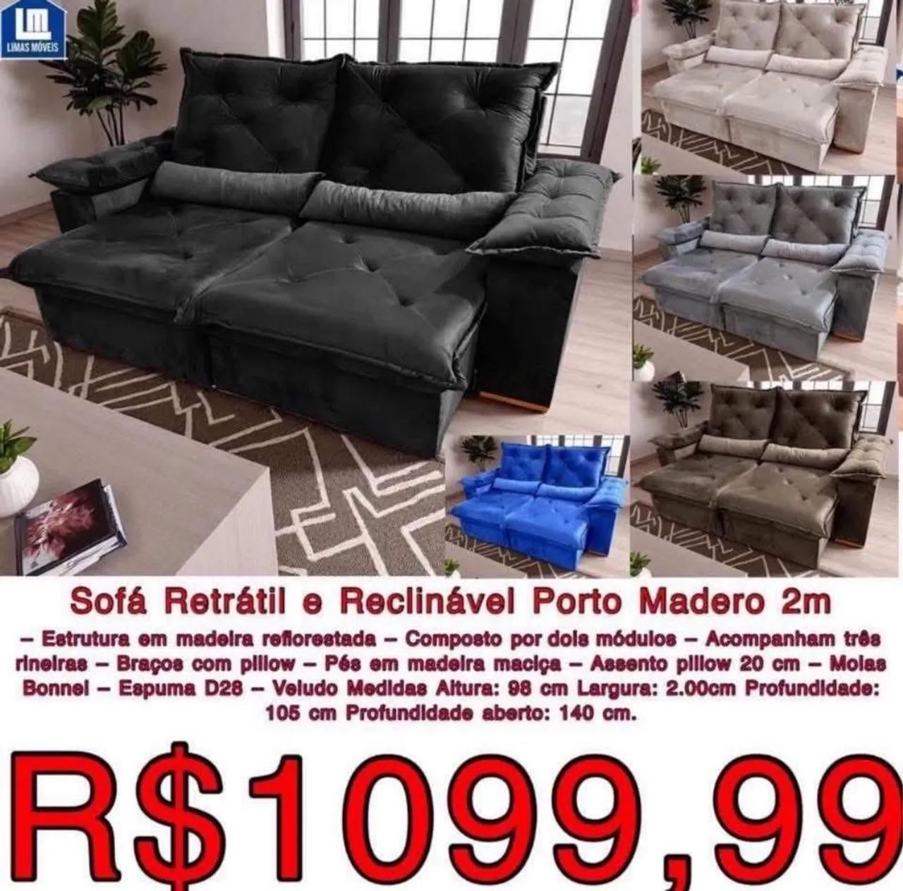 Sofá Retrátil e Reclinável 2.00 Largura / Entrega GRÁTIS! R$1.099 - Foto 2